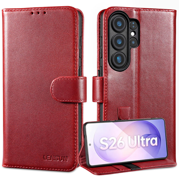 LENSUN Echtleder Hülle für Samsung Galaxy S26 Ultra 5G, Handyhülle Echtes Leder [RFID Schutz][Magnet