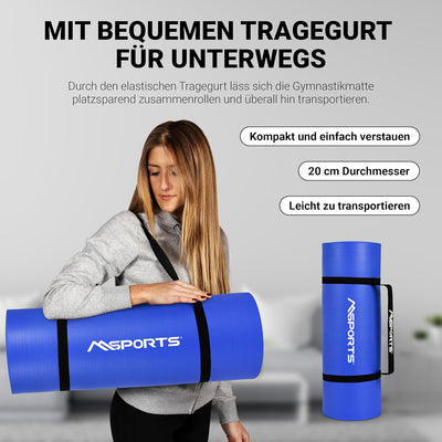 MSPORTS Gymnastikmatte Premium inkl. Tragegurt + Übungsposter + Workout App I Hautfreundliche Fitnes