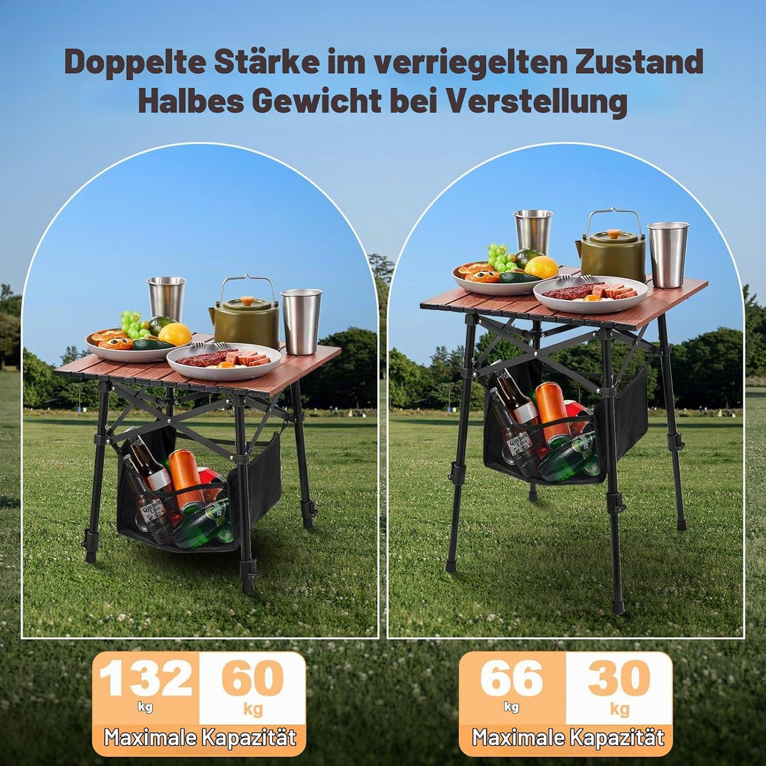 Odoland Campingtisch höhenverstellbar mit Aufbewahrungstasche, Leicht Klapptisch aus Aluminium, Falt