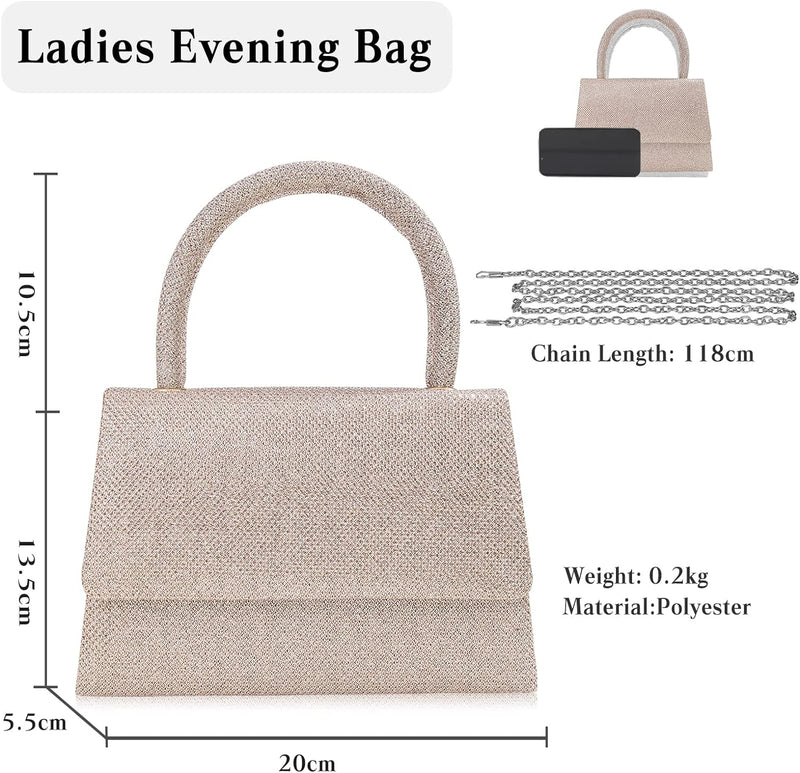 CORIOS Abendtasche Damen Glitzer Henkeltasche Kette Clutch Bag Klein Tasche Hochzeit Brautbörse Glän