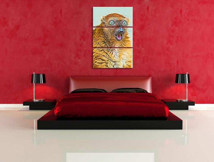 aufmerksamer Blauaugenmaki NewArt 3-Teiler Leinwandbild 120x80 Bild auf Leinwand, XXL riesige Bilder