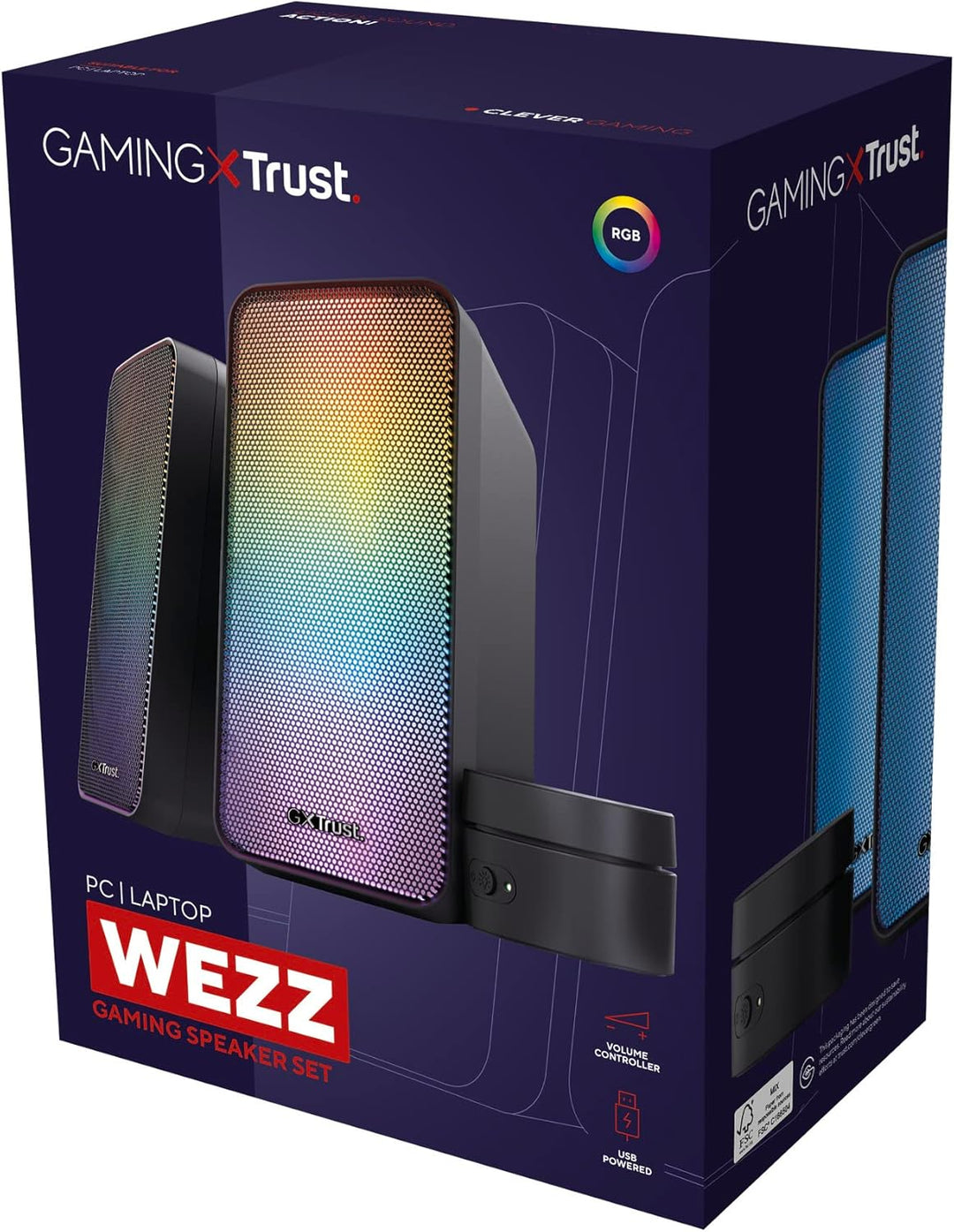 Trust Gaming GXT 611 Wezz 2.0 PC Lautsprecher mit RGB LED-Beleuchtung, 12 W (6 W RMS), 3,5 mm AUX Kl