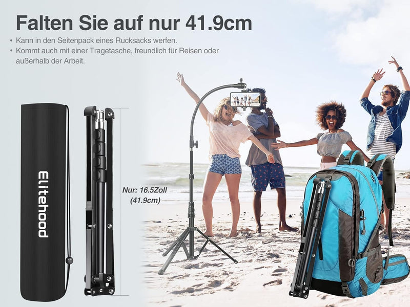 Elitehood 205cm Hoch Handy Stativ, Flexibel Overhead Stativ für Smartphone mit 43cm Verstellbarer Sc