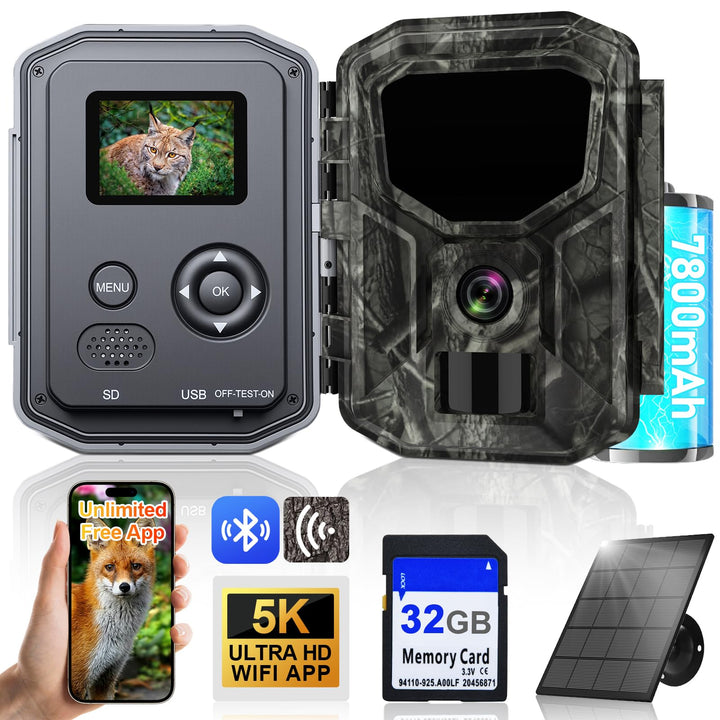 Lutranstra 5KB Wildkamera mit Handyübertragung App, 5K/64MP HD Wildkamera mit Wiederaufladbare 7800m