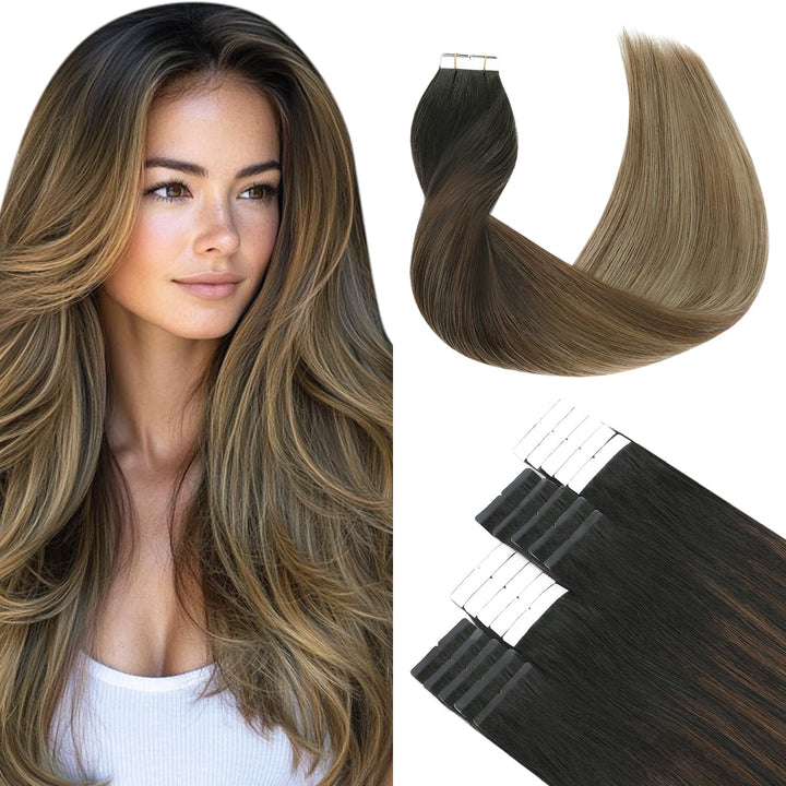 SURNEL Tape in Echthaar 20 Zoll,1B/4/27 Dunkle Wurzeln zu Blond Balayage Tape in Echthaarverlängerun
