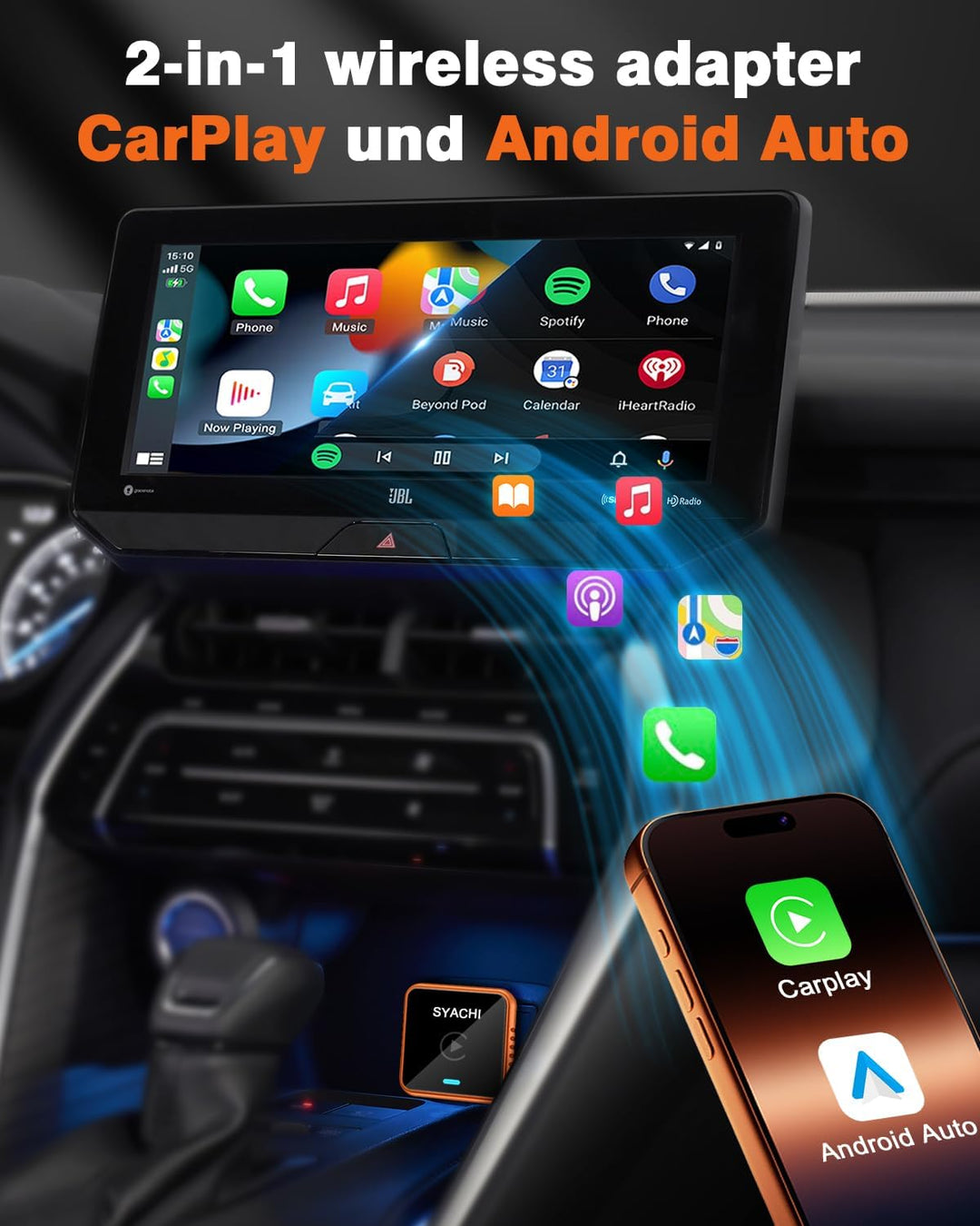 SYACHI 2-in-1 Wireless CarPlay & Android Auto Adapter, Kabelloser Carplay Adapter für iPhone und And
