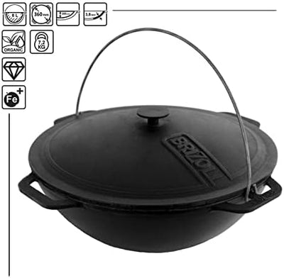 Gusseisen Kazan 8 L Schwenktopf Kasan mit Deckel aus Gusseisen Wokpfanne Grill Cast Iron Campingtopf