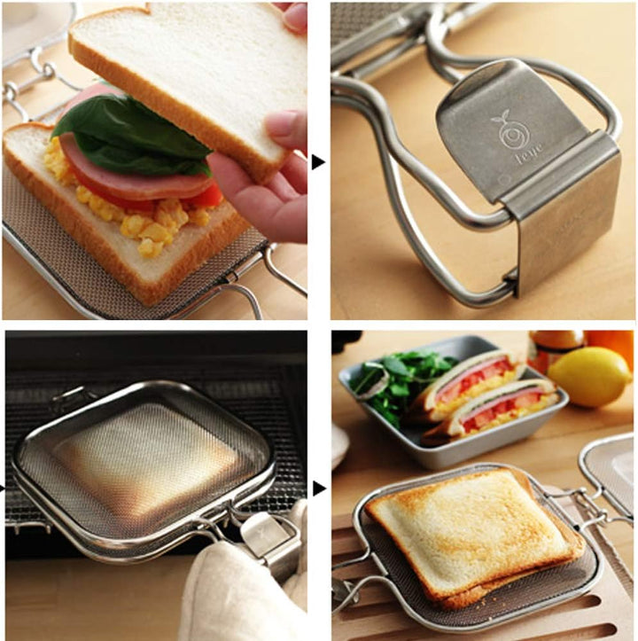 TAMUME Edelstahl-Sandwich-Grillkorb mit Klemme, Geeignetes Grill-Backteil für Backofen und Toaster m