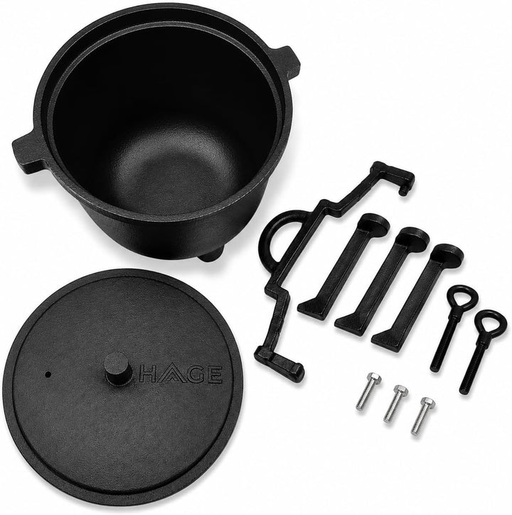 HAGE Gulaschkessel Gusseisen 8L mit Deckel und Standfüssen Dutch Oven Feuertopf für Lagerfeuer Grill
