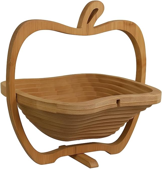 hausleben Obstkorb aus Bambus 3-in-1 Faltkorb – Obstschale, Gemüseschale & Topfuntersetzer – Klappba