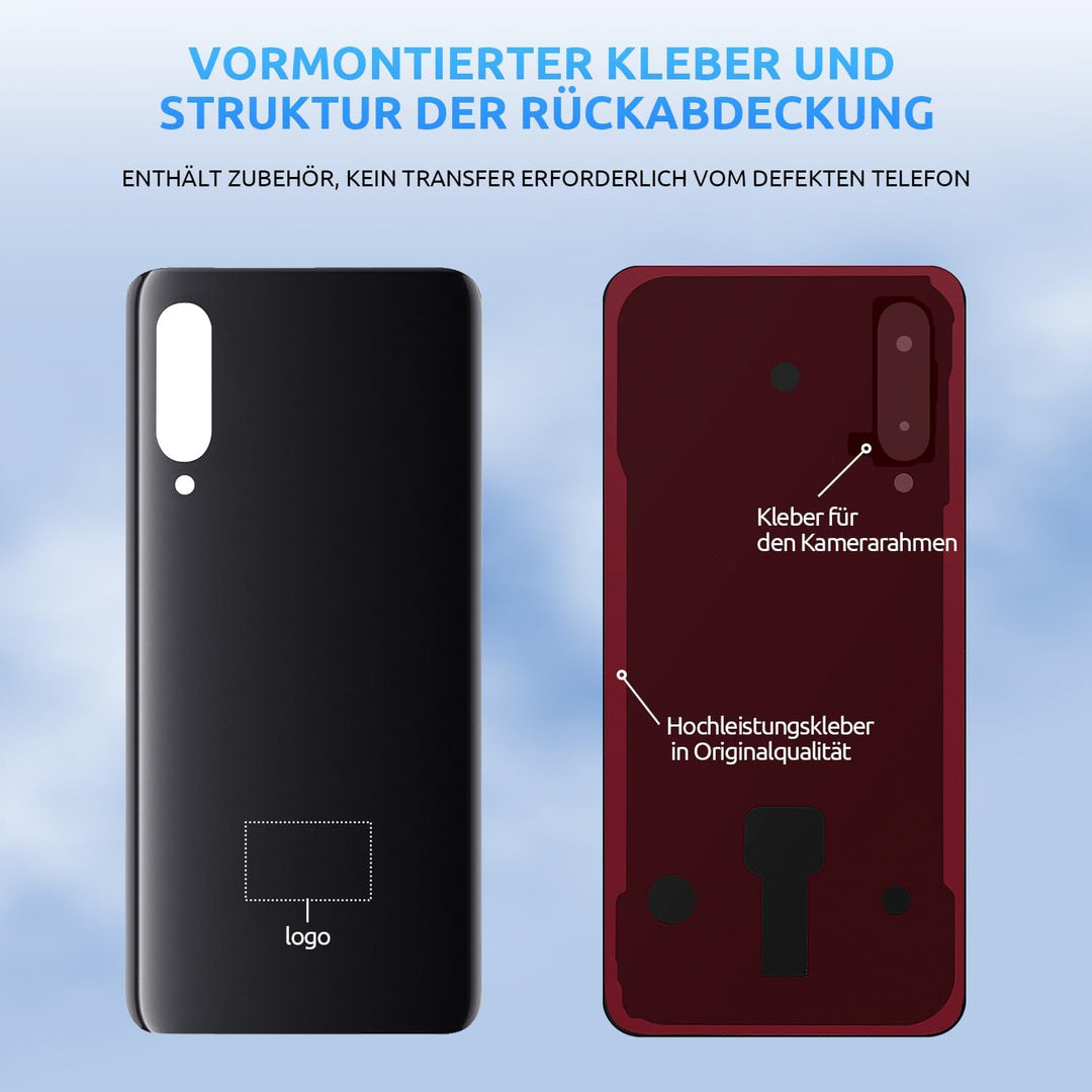 Eonpam Akkudeckel für Xiaomi Mi 9 Rückseite Glas Original Backcover Back Glas Ersatz mit Reparatursa