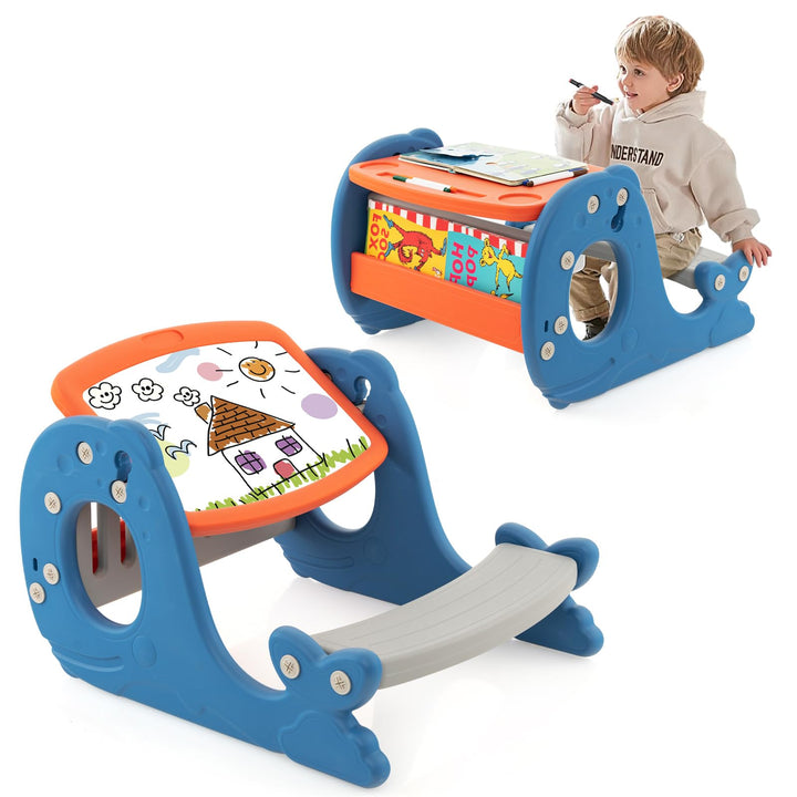 HOMASIS Spieltisch und Tafel mit 4-in-1 Sitzbank, Umwandelbare Staffelei für Kinder, Zeichentisch mi