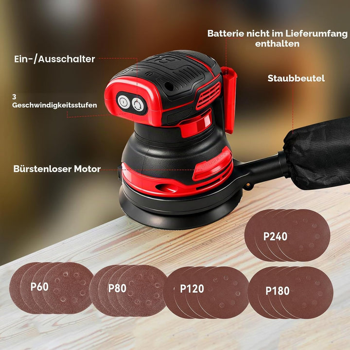 Bürstenloser Exzenterschleifer für Milwaukee M18 18V Akku, 12,7 cm Brushelss Elektrischer Handschlei