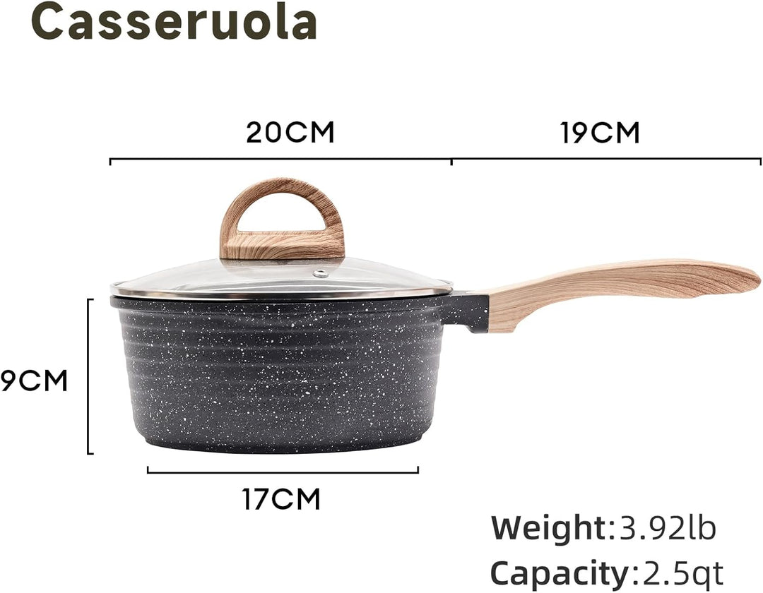 JEETEE Kasserolle 20 cm, 2.4L Stielkasserolle mit Deckel, klein Kasserolle Stieltopf, Milchpfanne Mi