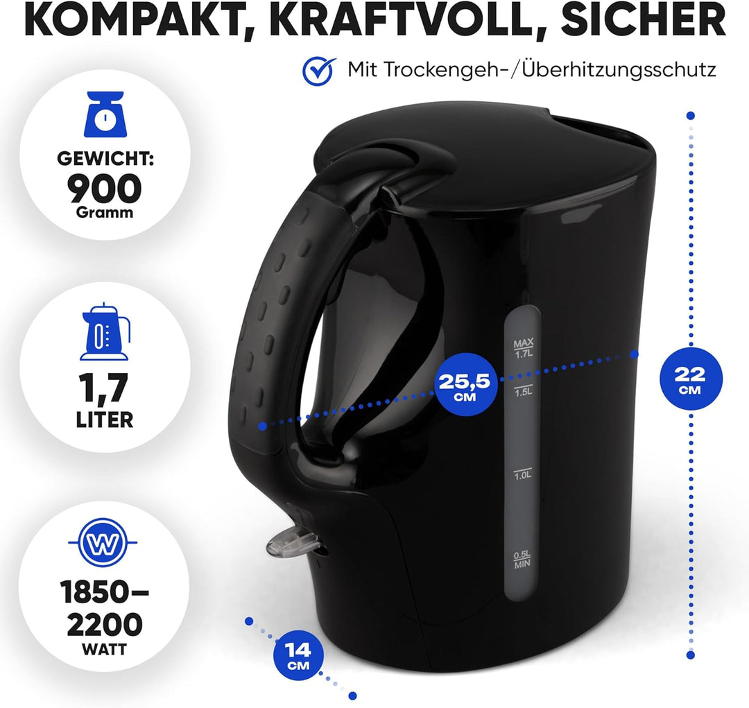 Bomann® Wasserkocher | Kettle | 1,7 L mit automatischer & manueller Abschaltung | herausnehmbarer Ka
