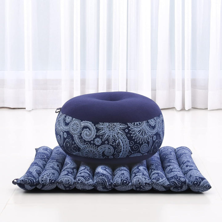 Leewadee Meditationsset Yogaset aus Meditationskissen Zafu und Kleiner rollbarer Sitzmatte Zabuton Ö
