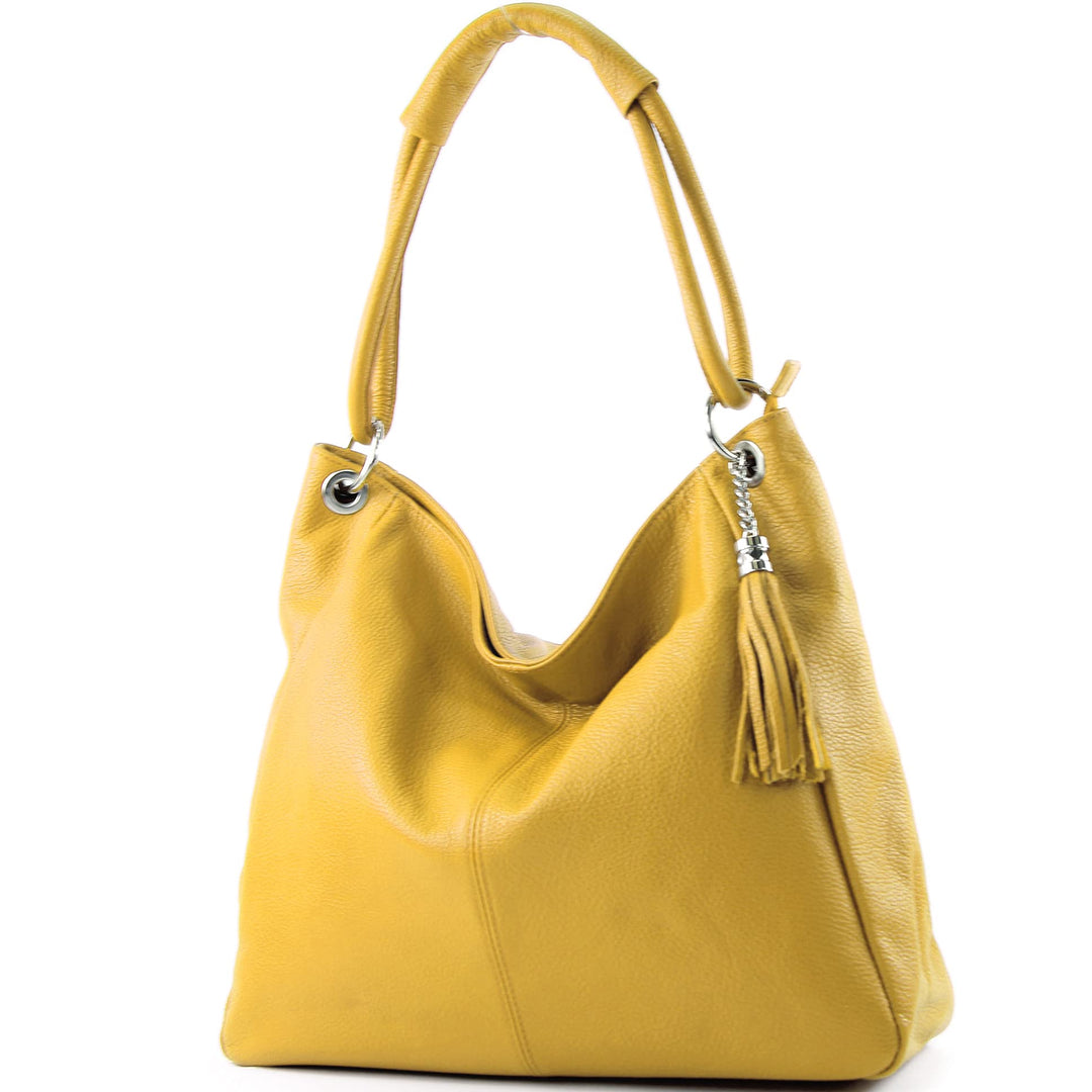 modamoda de - T165 - ital Schultertasche Gross Shopper Leder Sonnengelb, Sonnengelb