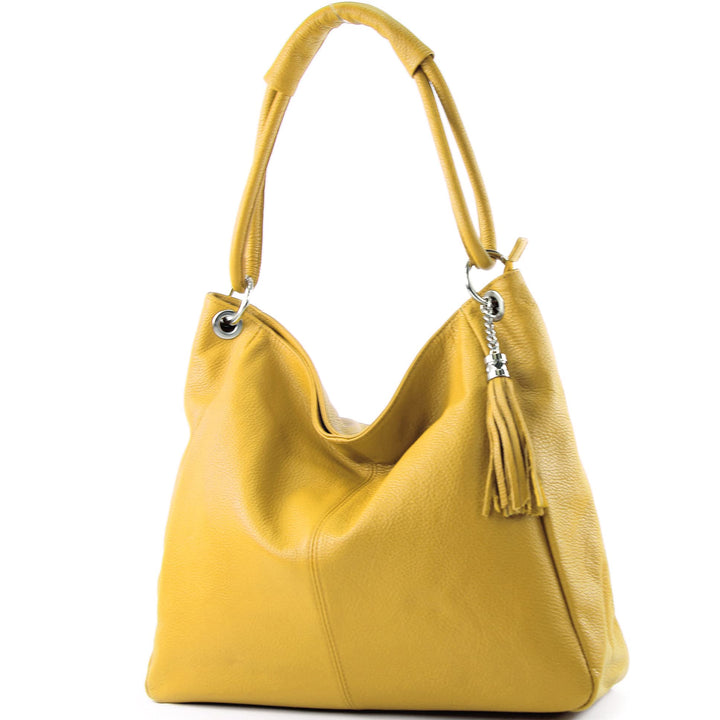 modamoda de - T165 - ital Schultertasche Gross Shopper Leder Sonnengelb, Sonnengelb