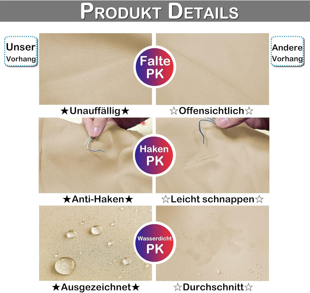 Rosnek 2 Stück Outdoor Vorhang Wetterfest Unten Gewichtet, Outdoorvorhänge mit Ösen 213x132cm Outdoo