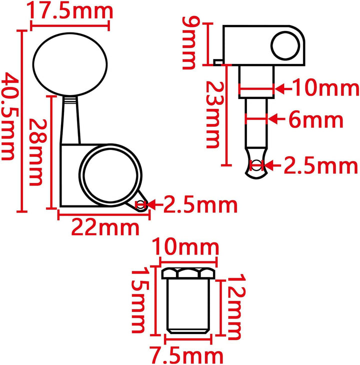 6 Stück 3L3R Gitarren Stimmwirbel, Akustikgitarre Mechaniken Knöpfe, Stimmwirbel für Gitarrensaite,