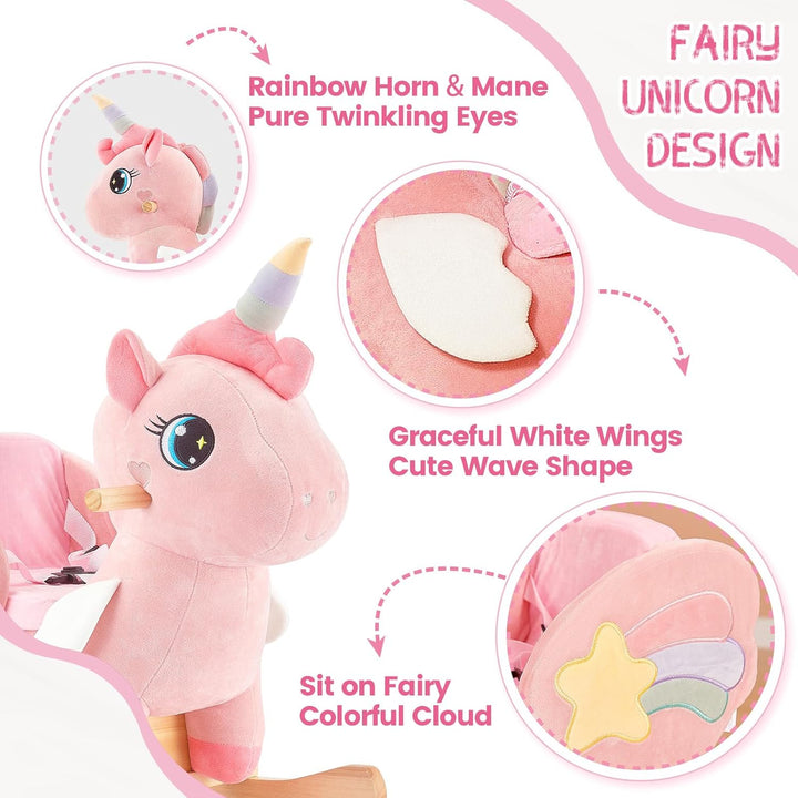 FUNLIO Einhorn-Baby-Schaukelpferd, Rosa-Fee-Einhorn-Schaukelpferd für Kleinkinder von 6 Monaten bis