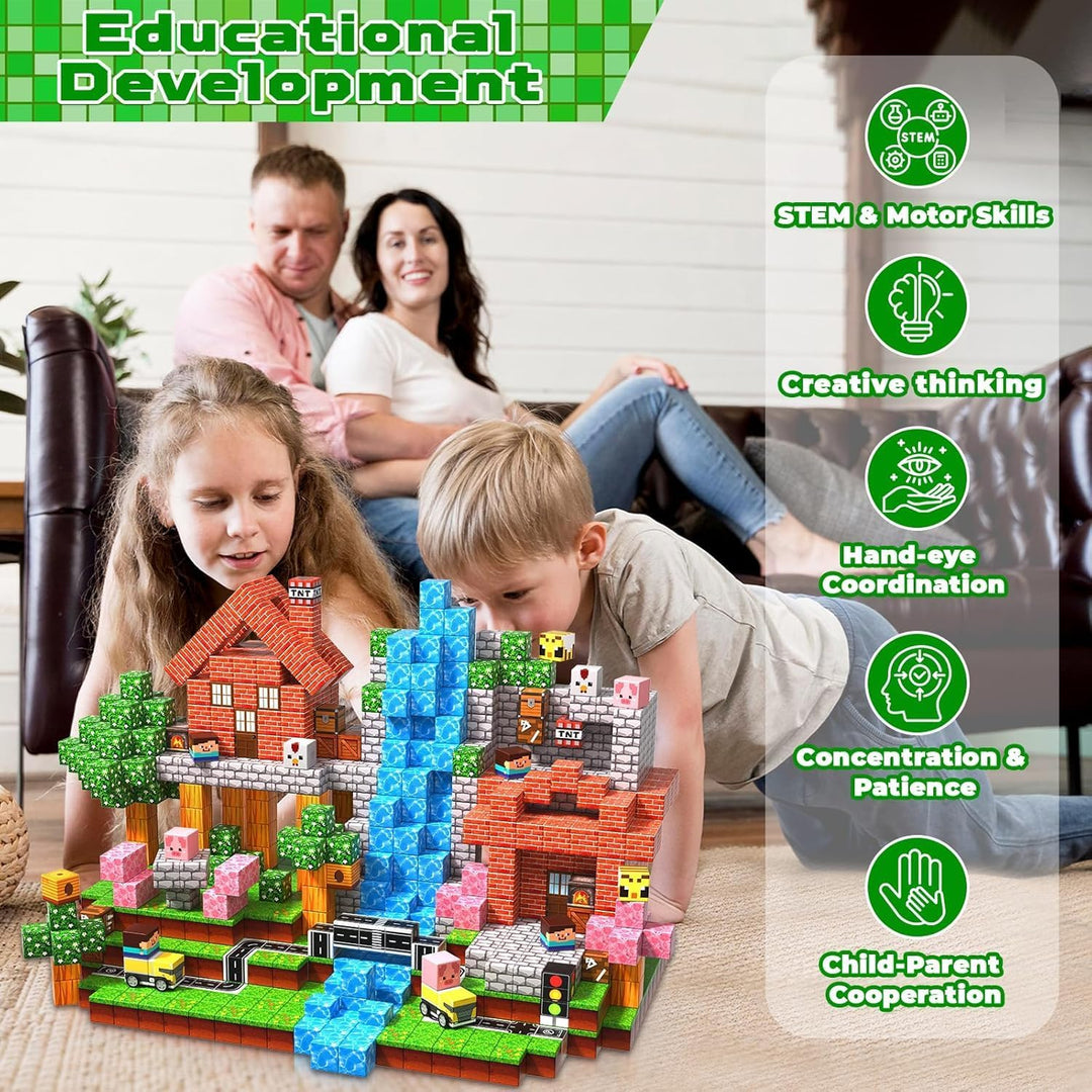 GraceDuck Magnetische Bausteine 100 Teile Bauspielzeug Grünland und Strasse Magnetbausteine Montesso