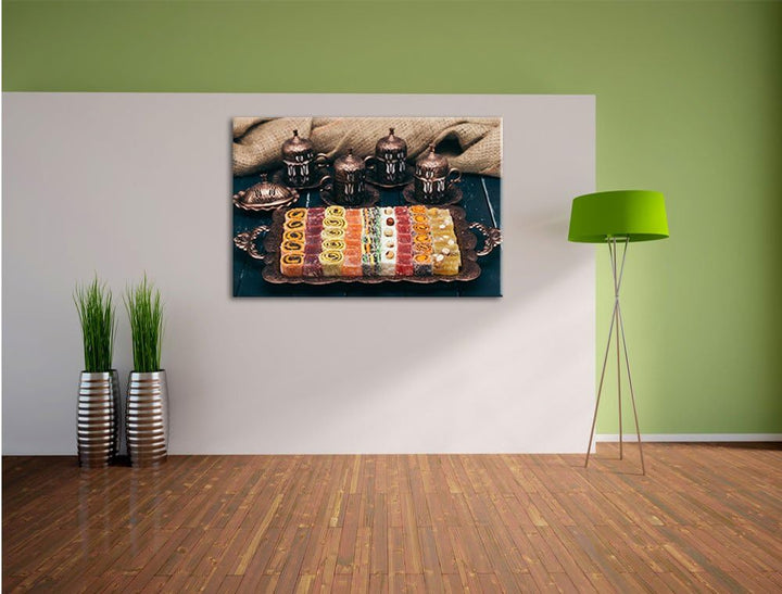 Pixxprint traditionelle türkische Desserts / 100x70cm Leinwandbild bespannt auf Holzrahmen/Wandbild