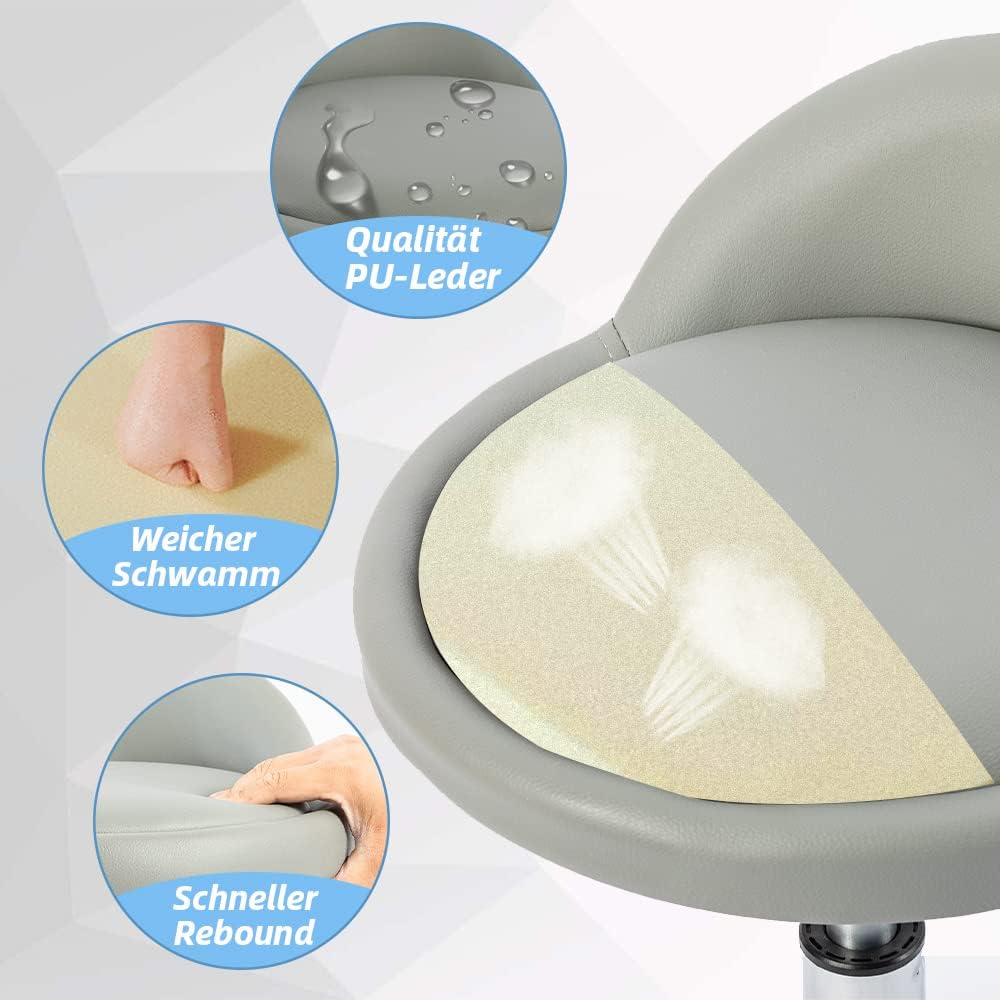 Mingone Bürohocker Höhenverstellbar Rollhocker mit Lehne Drehhocker mit Rollen Arbeitshocker 360 °Dr