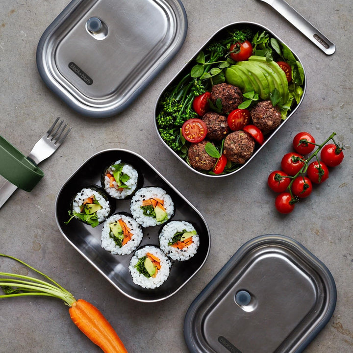 black+blum Lunchbox Edelstahl 600ml | Olive | 3-in-1 | Vakuumverschluss- 100% auslaufsicher | inkl.
