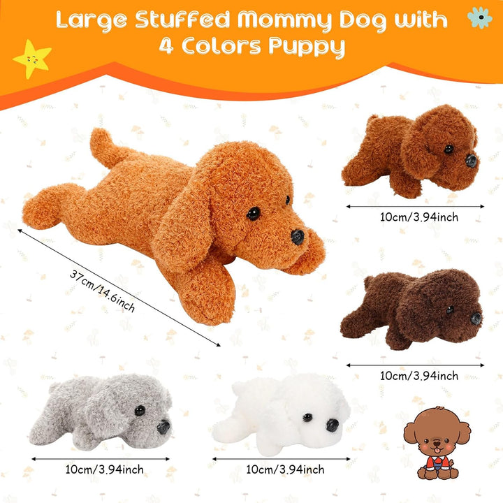 Skylety 5 Stück Welpen Kuscheltiere Mama Hundebauch mit 4 Niedlichen Plüschtier Hunde Spielzeug Kiss