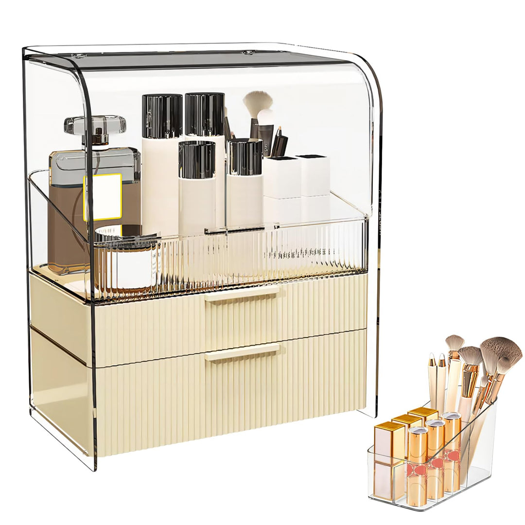 DASITON Make Up Organizer mit Schubladen,Staubdichte Dreilagige Kosmetik Aufbewahrung mit Deckel,Gro