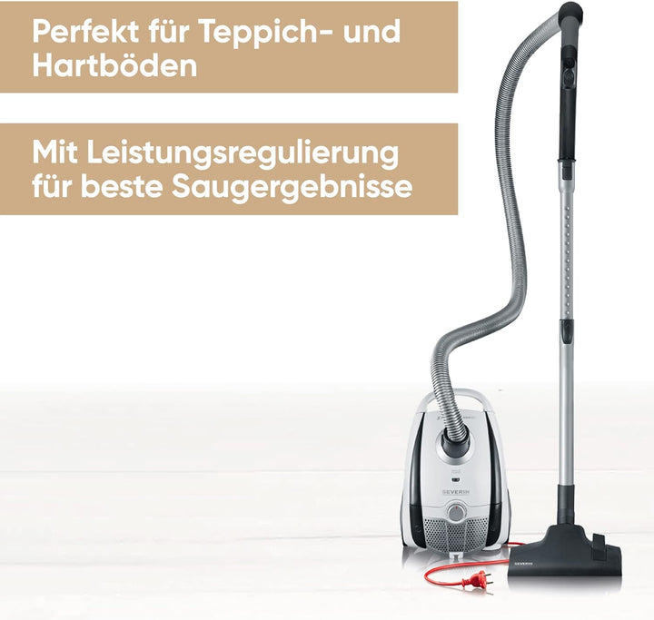 Severin BC 7035, Beutel-Staubsauger, ‎750 Watt, 2 L, ‎25.5 x 35.5 x 20 cm, Schneeweiss-platingrau 2L