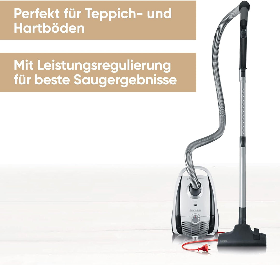 Severin BC 7035, Beutel-Staubsauger, ‎750 Watt, 2 L, ‎25.5 x 35.5 x 20 cm, Schneeweiss-platingrau 2L