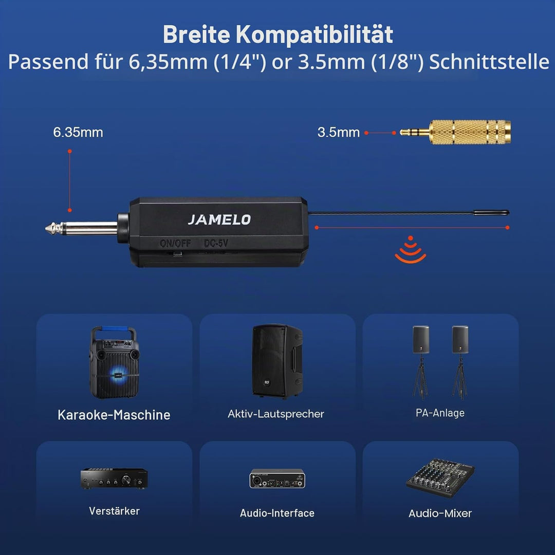 JAMELO Drahtloses Mikrofon, Dual Funkmikrofone und Empfänger, Professionelles UHF Handmikrofon Syste