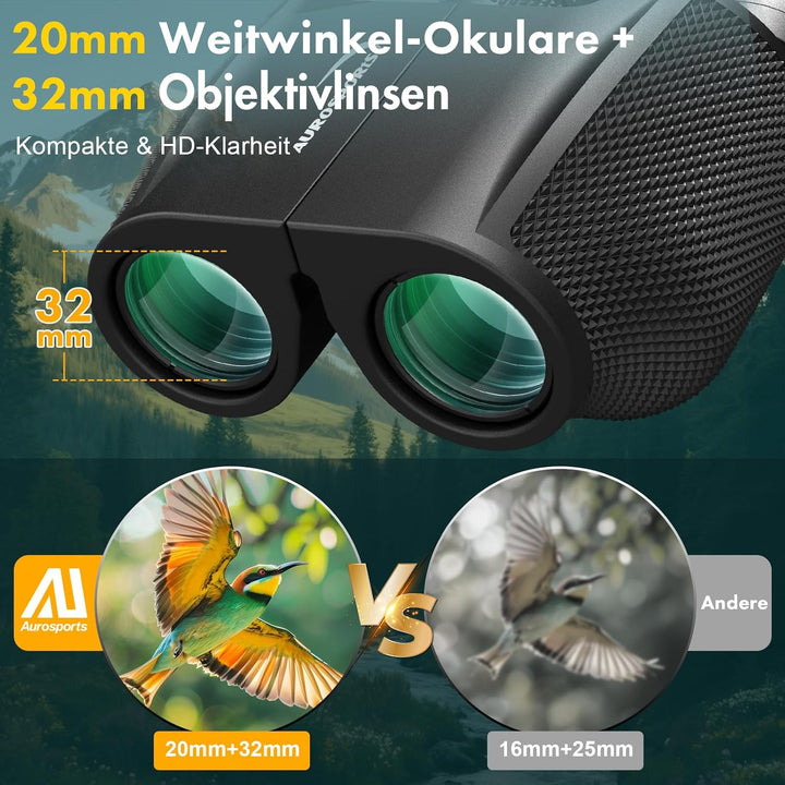 Aurosports 12x32 Fernglas für Erwachsene - Ferngläser Klein Kinder mit überlegener Klarheit - Kompak