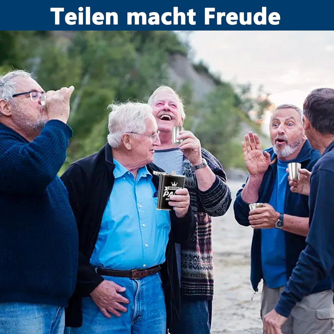 LILABIENE Flachmann Papa Geschenkset mit Gravur Bester Papa der Welt mit Becher Edelstahl Leder Schw