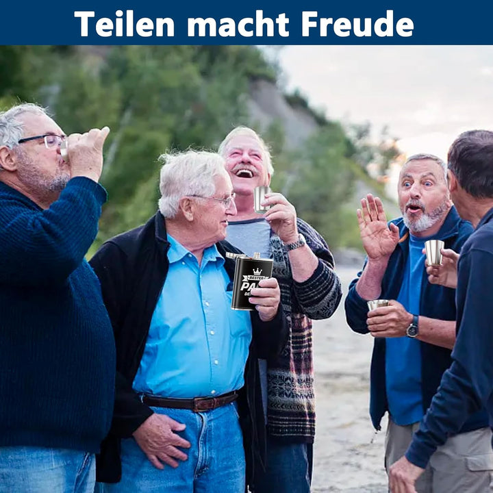 LILABIENE Flachmann Papa Geschenkset mit Gravur Bester Papa der Welt mit Becher Edelstahl Leder Schw