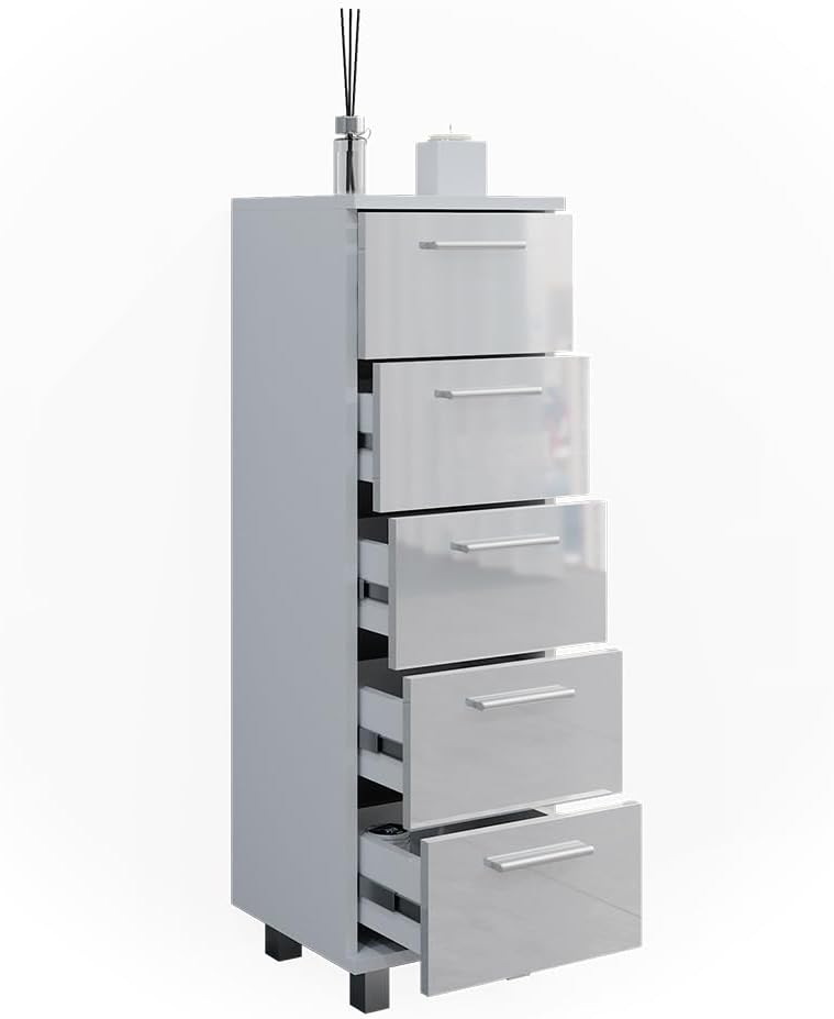 Vicco Badschrank Ilias, Weiss Hochglanz, 30 x 95 cm, Weiss Hochglanz