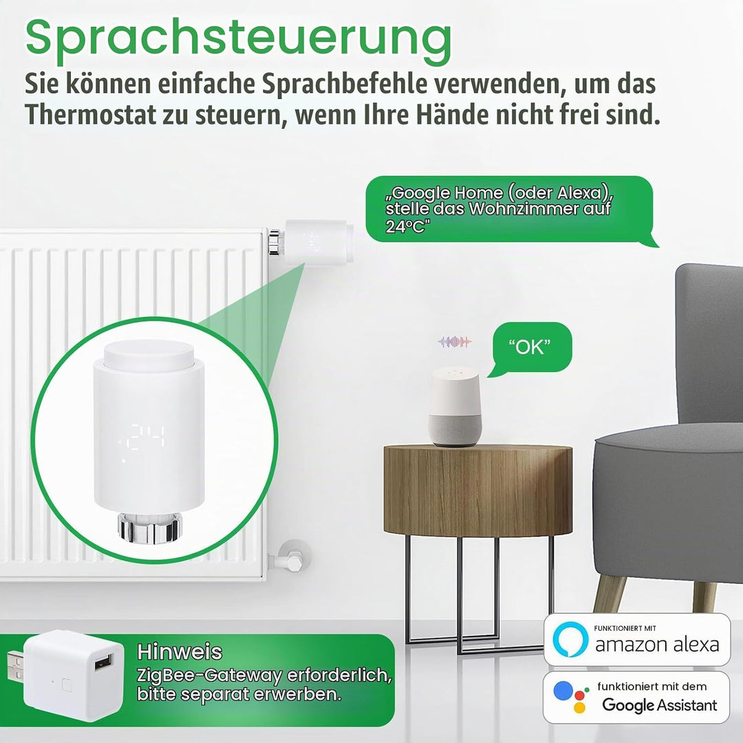 Wengart Zigbee Thermostat Heizkörperventil 1413E, TRV Temperaturregelung, Fenstererkennungsfunktion,