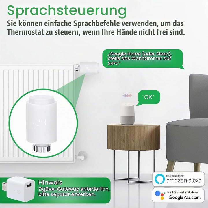 Wengart Zigbee Thermostat Heizkörperventil 1413E, TRV Temperaturregelung, Fenstererkennungsfunktion,