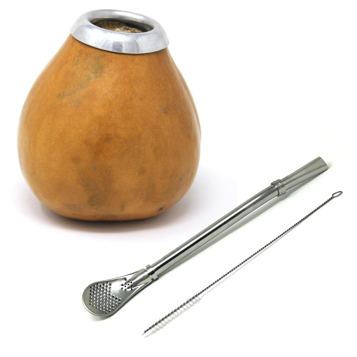 Quertee Mate Trinkbecher Set - Yerba Mate Kalebasse Kürbis Matebecher + Bombilla Mate Strohhalm + Bo