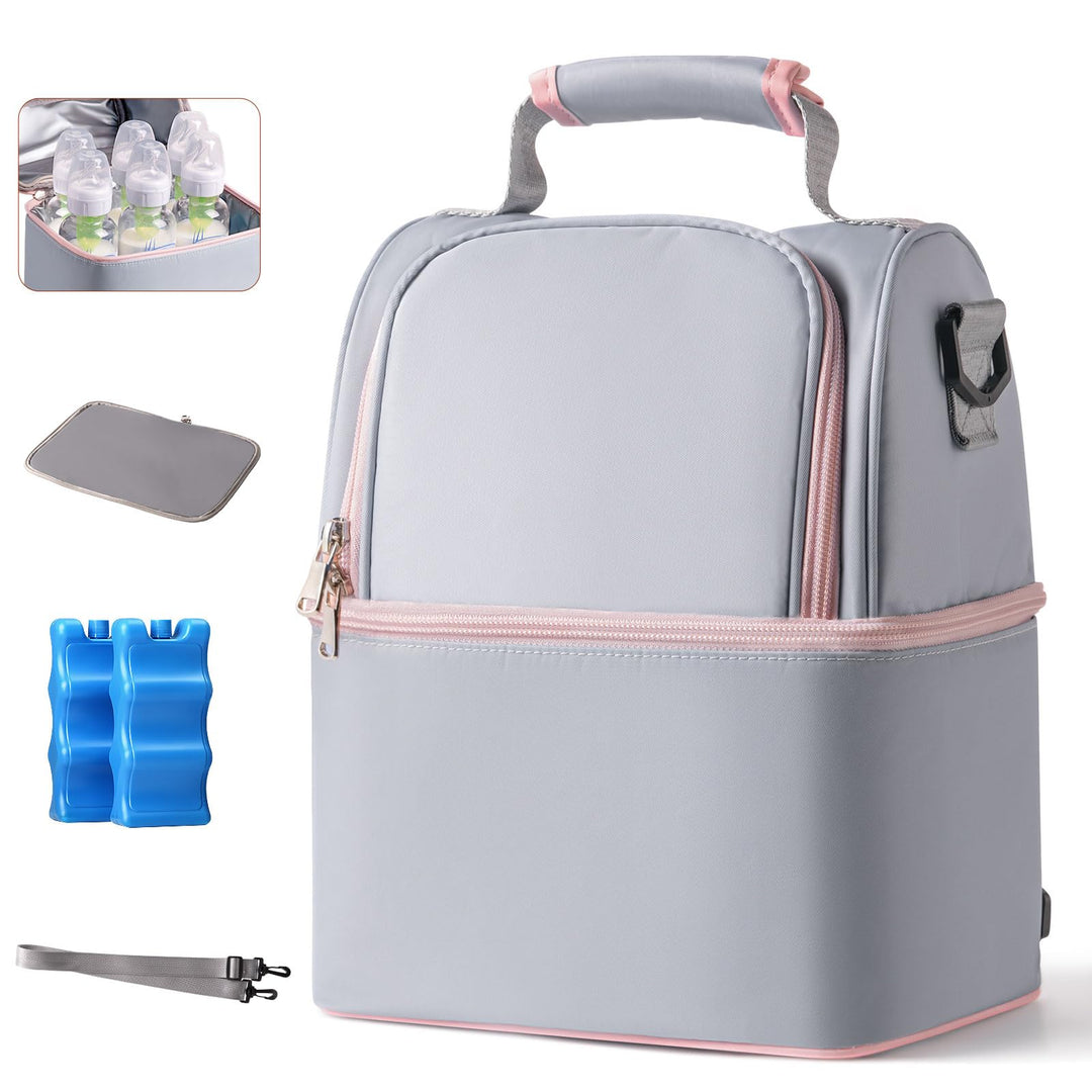 NCVI Muttermilch-Kühltasche mit integrierten Kühlakkus, Isoliertasche für 6 Baby-Flaschen bis zu 150