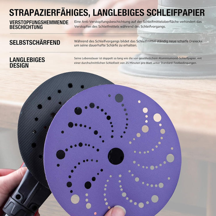 Schleifscheiben 150mm Klett 150 Körnung Keramik Schleifpapier Blau Poröses Schleifscheiben, Exzenter