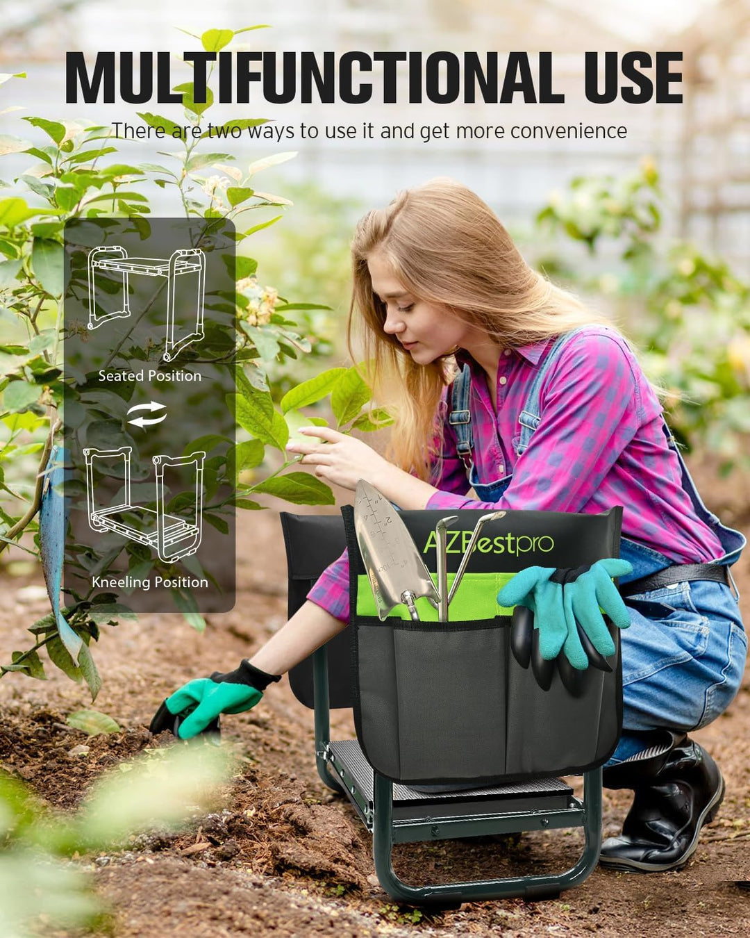 Garten-Kniebank und Sitz, robust, faltbarer Gartenhocker, erweitert, auf 25,4 cm erweitert, stabil,