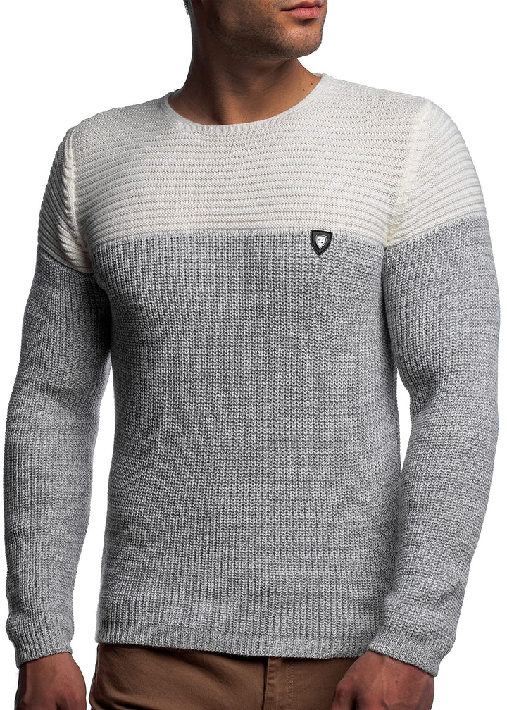 Karl´s People Herren Strick-Pullover Rundhals mit Logopatch | Männer Winter-Pullover |stylischer Her