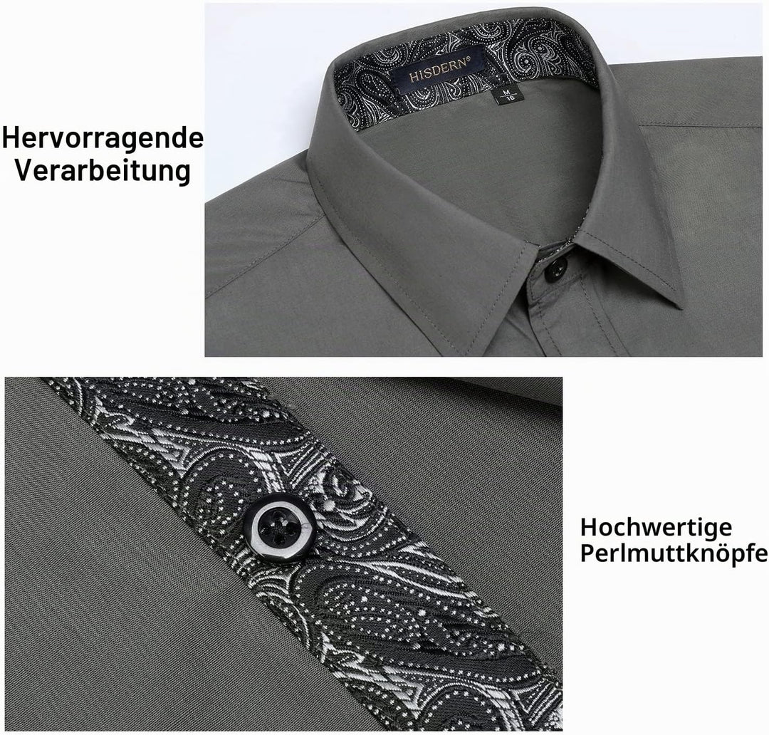 HISDERN Herren Hemd formelle Freizeithemd Businesshemden Freizeithemden Langarm Baumwolle Klassisch