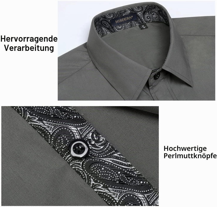 HISDERN Herren Hemd formelle Freizeithemd Businesshemden Freizeithemden Langarm Baumwolle Klassisch