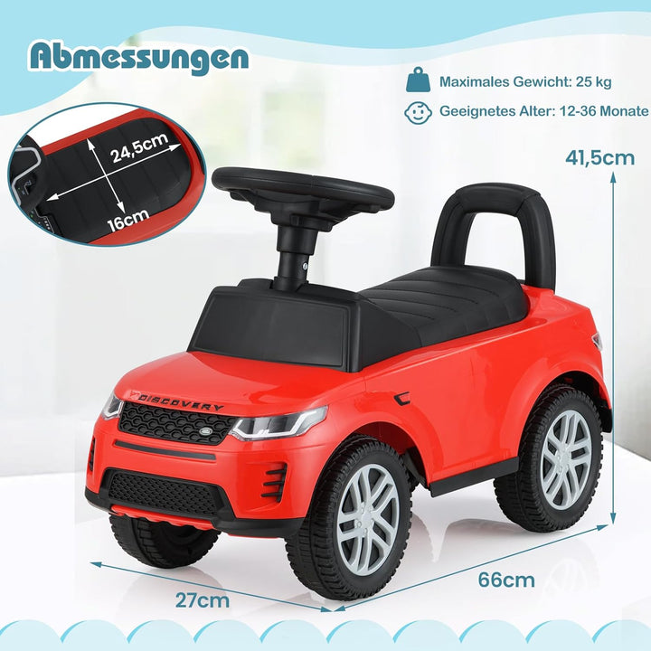 DREAMADE Rutschauto für Kinder, Land Rover Rutscherfahrzeug mit Lenkrad, Hupe, Motorsound, Stauraum