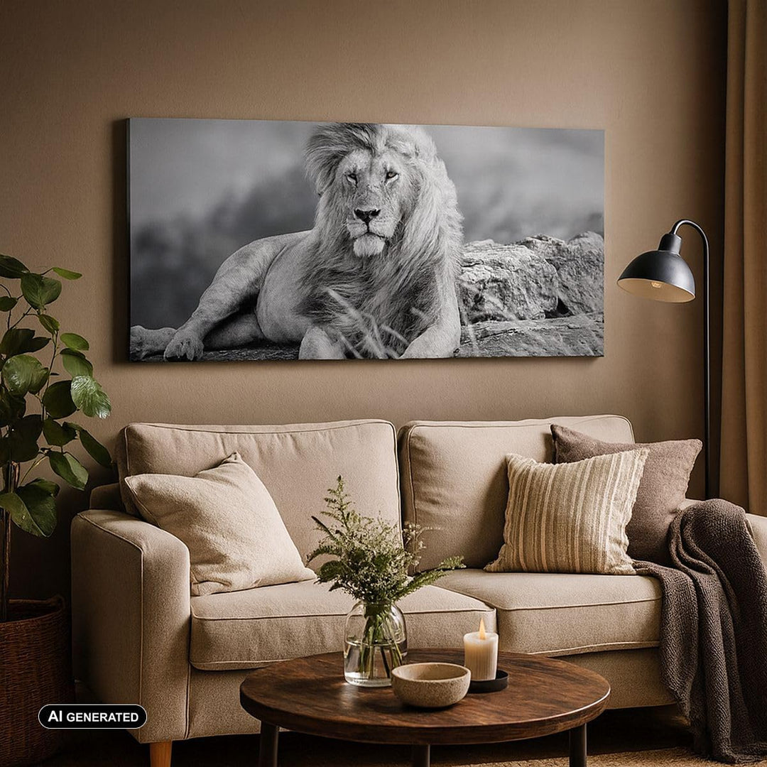 Wandbilder Dekoration Wohnzimmer Löwe Tier Natur Panorama Bilder auf Leinwand 120x50cm Leinwandbild