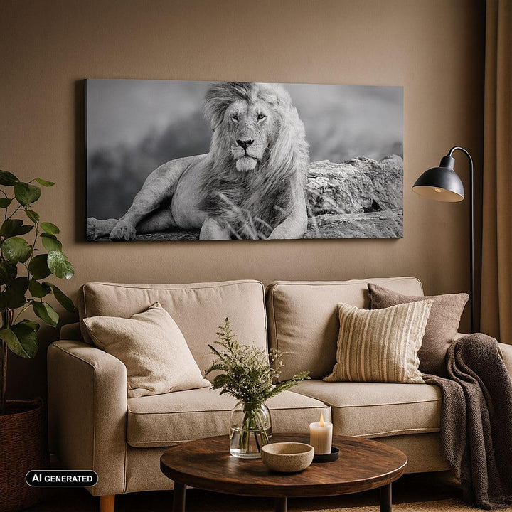 Wandbilder Dekoration Wohnzimmer Löwe Tier Natur Panorama Bilder auf Leinwand 120x50cm Leinwandbild